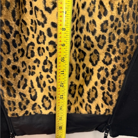Milly Lambskin Leather Top Faux Fur Leopard Pullover - Picture 4 of 8